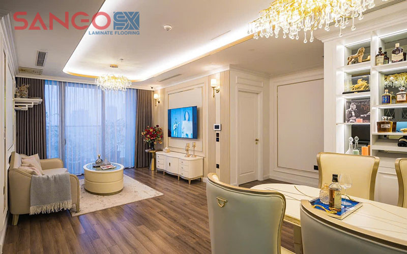 Mẫu sàn gỗ công nghiệp thi công cho phòng khách